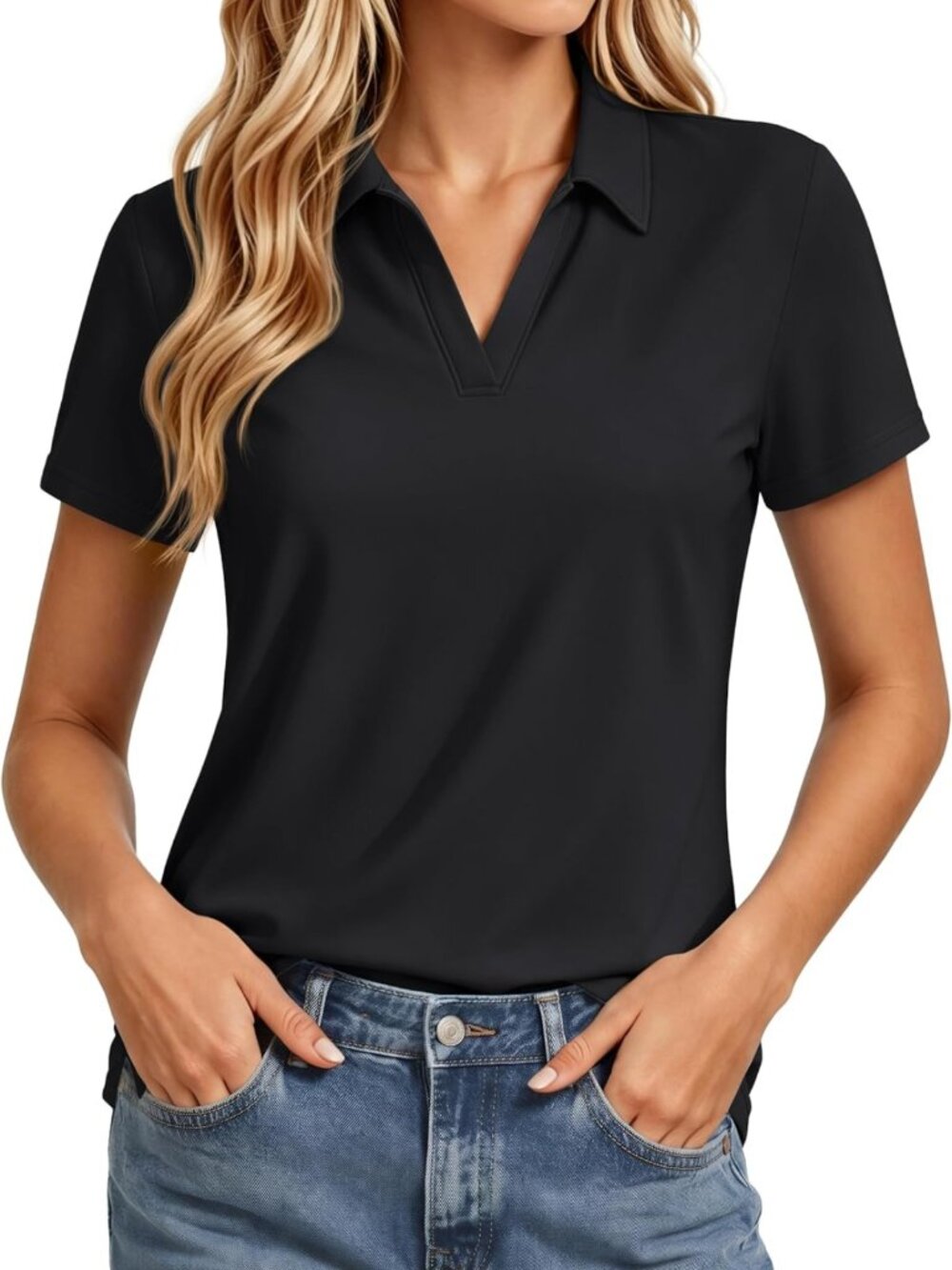 Women's Quick Dry Golf Polo Shirt - Short Sleeve V-Neck, UPF 50+ Sun Protection
